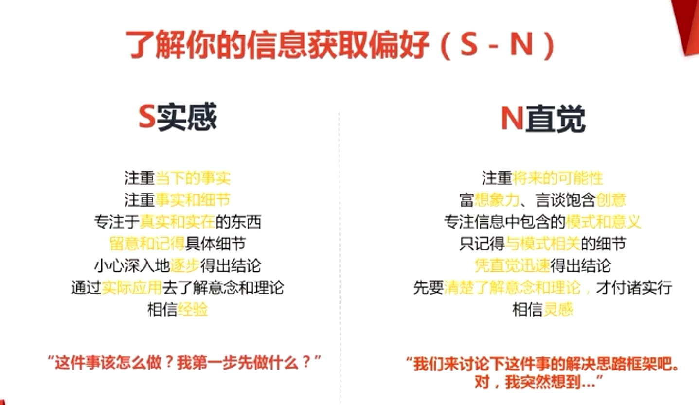 mbti中S实感和 N直觉对比分析