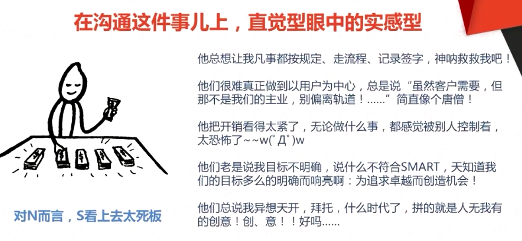 在沟通这件事儿上，直觉型眼中的实感型